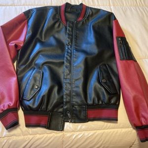Red and Black Bomber Fux Leather Jacket size Medium